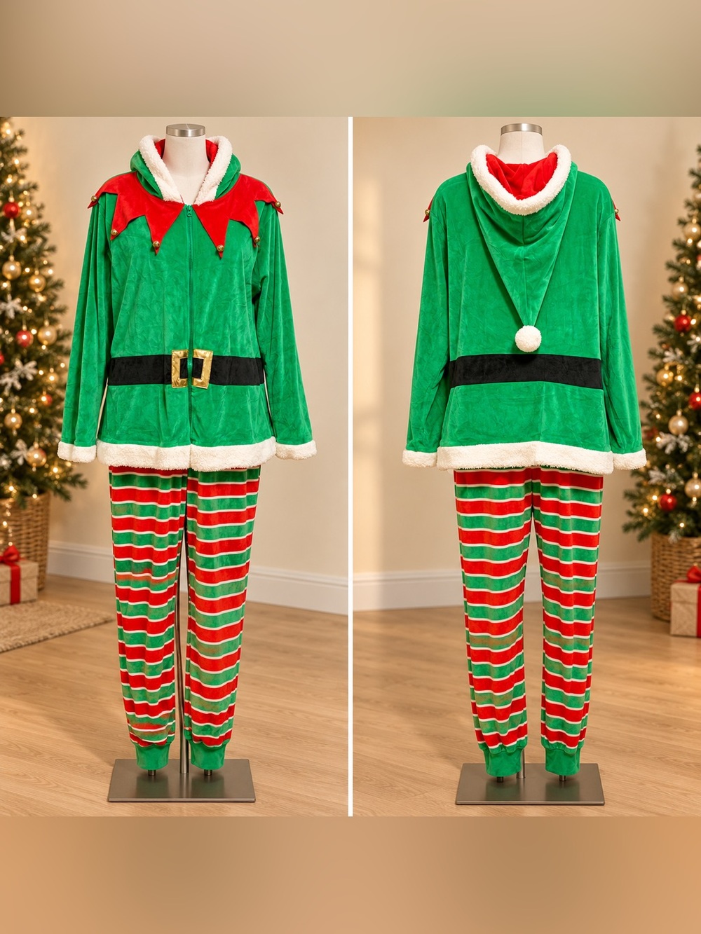 🎄POOF New York Women’s Size Large Christmas Elf Hooded One-Piece NWT